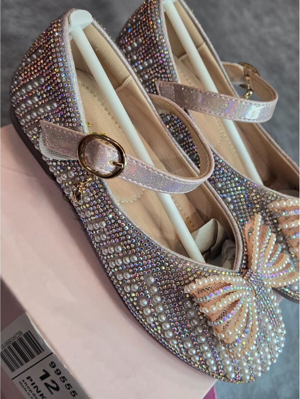 Doe a Dear Pink Rhinestone Mary Jane Flats (99555 EU 30) Kid's Size 12 NEW